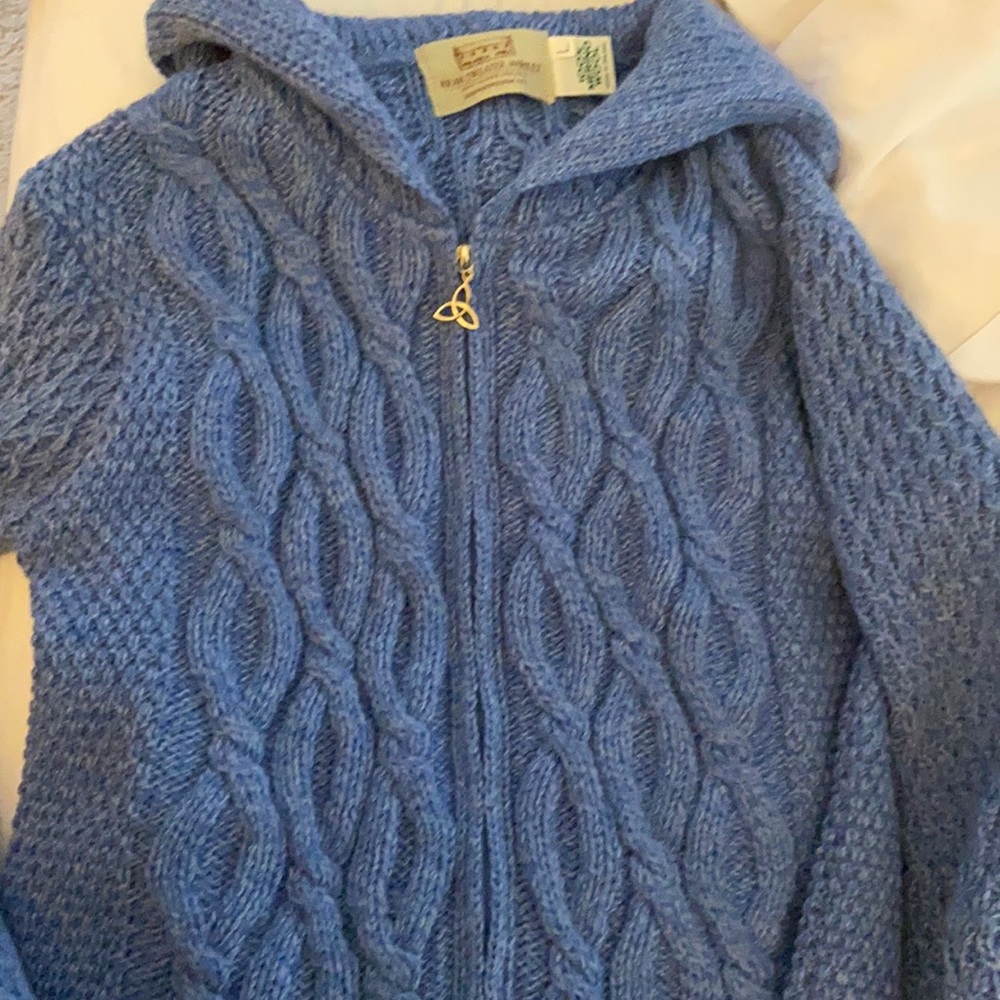 Large, full zip, 100% merino wool, Irish sweater